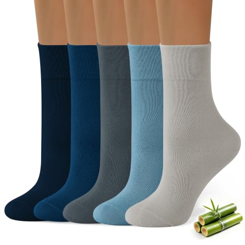 Image of ANDERE ARTE Womens Viscose Bamboo Crew Socks Casual Calf Dress Socks Soft Above Ankle Sock 3-5 Pairs