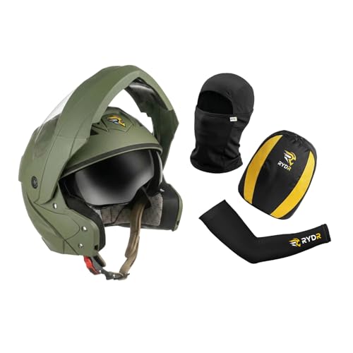 Image of Rydr AC Dx Flip-Up Full Face Motorbike Helmet | | Durable Two-Wheeler Helmet for Men and Women | Comfortable Fit with Air Ventilation for Safe Bike & Scooter Riding