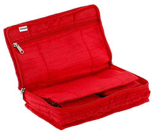 Image of Amazon Brand - Solimo Cotton Jewellery Kit Cum Pouch, Red Satin Jewellery Cum Makeup Kit Pouch, Purple
