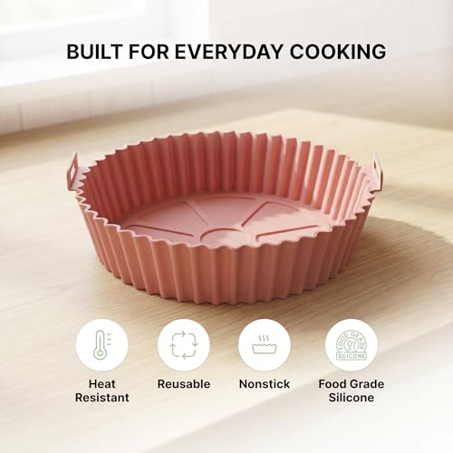 Image of DALUCI Air Fryer Liners Silicone Basket for Air Fryer | Reusable Non Stick Baking Tray with Handles | Heat Resistant Easy Clean Air Fryers Accessories - Round (8 Inch, Pack of 2)