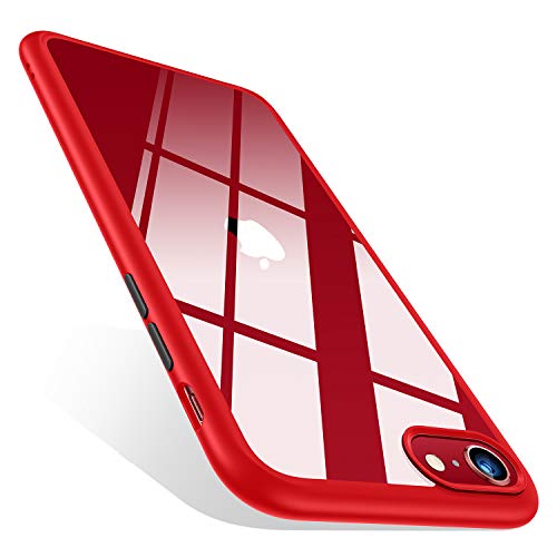 TORRAS Clear iPhone SE 2020 Case & iPhone 8 Case &iPhone 7 case [Not Yellowing][ Scratch-Resistant] Transparent Hard Back Case with Soft TPU Bumper Slim Fit Ultra Thin, Red