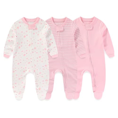 Image of falianni Baby Boy Girl 3 Pieces Zipper Rompers Cotton Newborn Unisex Footed Jumpsuits Long Sleeve Infant Clothes