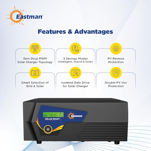 Image of Eastman Smart 3100 Pure Sinewave Solar Inverter 2000VA /24V | Reliable Power Backup for Home,Office & Shops | Intelligent, Hybrid & Solar | Warranty 36 Months on Product,10 Years Transformer