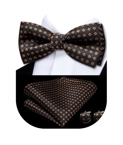 Image of Hi-Tie Bow Ties for Men Pre-Tied Pocket Square with Cufflinks Mens Bowtie Sets for Wedding Formal Party