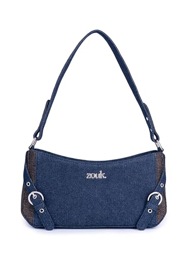 Image of ZOUK Lyra Small Shoulder Bag for Women - Denim & Printed Shoulder Bag with Water-Resistant Lining | Handcrafted Sling Bag with Multiple Pockets & Zip Closure for Daily & Weekend Use |
