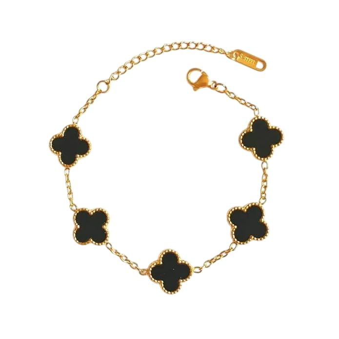 Clover Bracelet for Women Stylish | Anti Tarnish Bracelet for Woman | Fashion Jewellery for Women Aesthetic Accessories for Girls Chain Bracelet | Stainless Steel Bracelets for Everyday Wear (Black Clover)