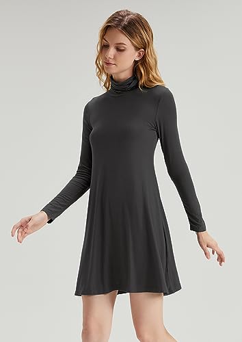 Image of KEEDONE Women's Long Sleeve Turtleneck Casual Loose T-Shirt Dresses