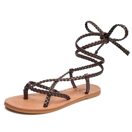 Image of Trary Sandals Women, Lace Up Sandals for Women, Sandals for Women Dressy Summer, Open Toe Gladiator Sandals, Flat Sandals for Women Dressy, Beach Sandals for Women, Summer Sandals for Women 2023