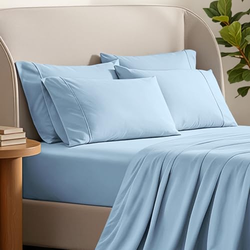 Image of Bare Home Microfiber Bulk Pillow Cases - Standard /Queen Size Set of 4 - Cooling Pillowcases - Double Brushed - Light Blue Pillowcases 4 Pack - Easy Care (Standard - 4 Pack, Light Blue)