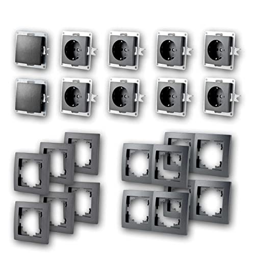 FLAIR SetStandard Starter, 20-teilig, anthrazit, Schutzkontakt Steckdose, Lichtschalter, Schraubanschluss