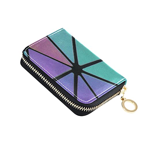Holographic Rainbow Colorful Triangles of Different Sizes Grey Credit Card Coin wallet, RFID Blocking Compact Women Leather Card Holder, Key Change Organizer, Zipper Purse Clutch Pouch