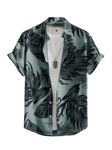 Image of Leriya Fashion Men's Tropical Hawaiian Button Down Shirt | Regular Fit Soft Rayon Short Sleeve Casual Beach Shirt with Floral Print|Summer Holiday Resort Outfit