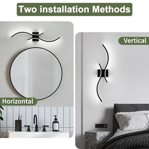 Image of CANEOE Modern LED Wall Sconce Set of Two, 6000K Warm White Led Wall Light Fixture, 31.5inch Black Modern Sconces Wall Lighting for Bedroom, Living Room, Hallway, Staircase, Bathroom
