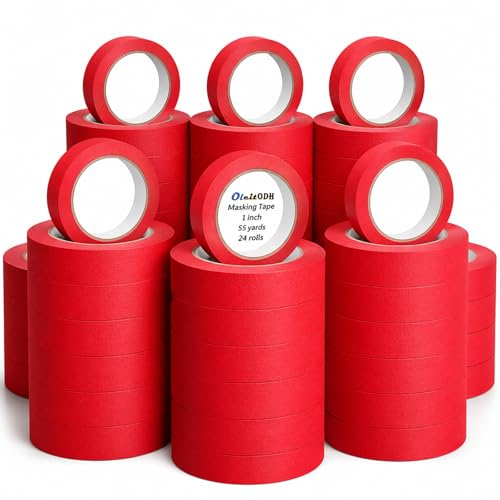 Image of 24 Rolls Red Painters Tape Bulk 1 inch x 55 Yards, Total 1320 Yd, Painters Masking Tape No Residue Wall Painting Tape Artist Tape Trim Edge Finishing Tape for Wall Painting Decoration DIY Supplies