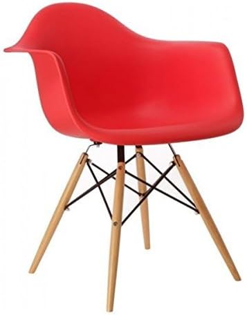 Mmilo Dining Chairs Eiffel Inspired Contemporary Plastic Seat Solid Wooden Legs, Polypropylene, Red, 64x61x81 cm