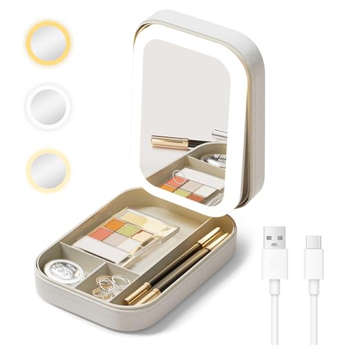 Cuteefun Schminkspiegel mit Beleuchtung, Reisespiegel mit...