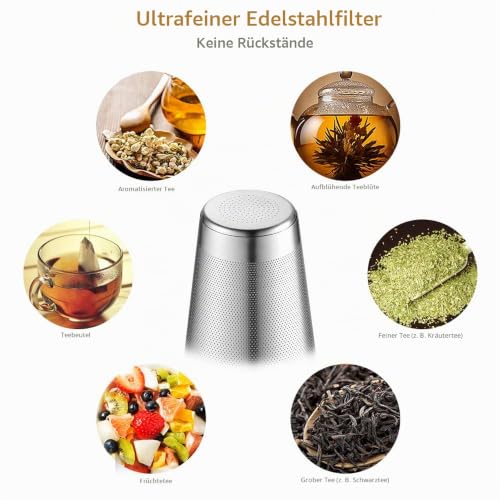 glastal Glas Silberne Teekanne 1500ml mit 18/8 Edelstahl Teesieb Borosilicate Glas Teebereiter Glaskanne Geeignet für Teewarmer – Ansicht 2