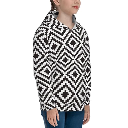 Black and White Geometric Kids Pullover Hoodies Boys Sweatshirts Girls Athletic Clothes with Pocket3