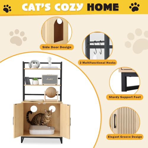 Mueble encerramiento para arenero de gato con estantes y puerta miniatura 3