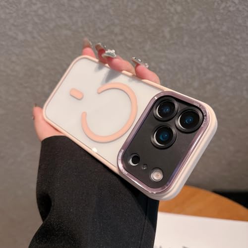 Coque magnétique iPhone 15 Pro rose antichoc acrylique et métal