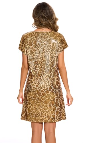 Image of Women's Crewneck Sequin Shift Dress Short Sleeve Casual Holiday Sparkly Party Dress