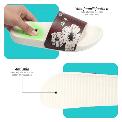 Image of YOHO Tropica Printed Comfortable Women Slides | Stylish Rainy Footwear & Waterproof Monsoon Sandals | Soft Inner Lining On Strap