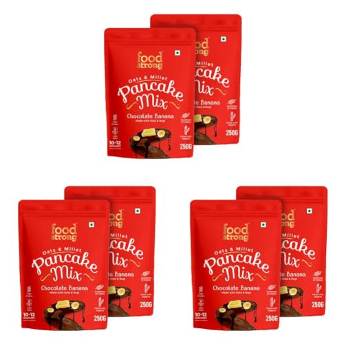 Image of Foodstrong Oats and Millets Chocolate Banana Pancake Mix, Source of Fibre & Protein, No Maida, No Refined Sugar - Made With Jaggery, Eggless Instant Breakfast Mix 250G (Pack Of 6)
