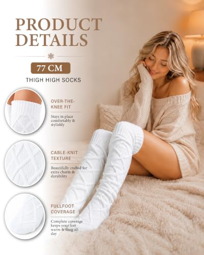Image of Pcavin Thigh High Socks for Women, Long Cable Knit Over Knee Boot Stockings | Extra Long Fit, Cable Knit Texture, Warm Thick Knit, Winter Boot Socks, Cozy Leg Warmers, Sweater Sock Style