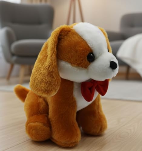 Image of Tickles Sitting Dog Soft Stuffed Plush Animal Toy for Kids Birthday Gifts (Color: White & Brown Size: 20 cm)