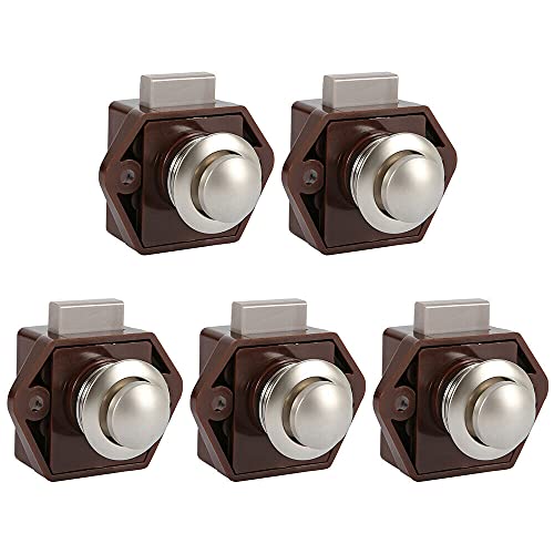 Cerradura para Puerta de Armario,5Piezas Cerradura de mueble Botón,Botones de Presión para Puerta de Armario de coche, para Caravana Autocaravanas Yates Cajones Barcos o Armarios (Marron) Cover