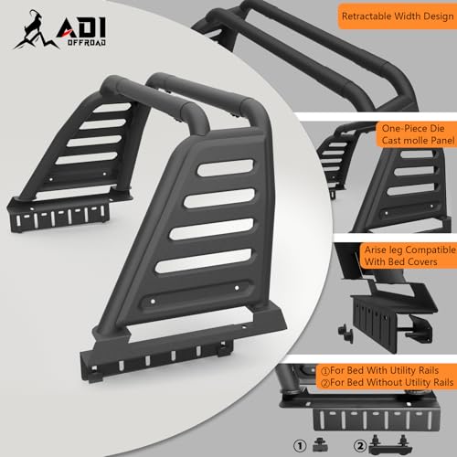 Image of Over-Cab Roll Bar for Full-Size Trucks with Top Light Mount | Sport Bar Compatible with F-150, Silverado Sierra Ram 1500, Tundra, Titan XD | Non-Drill Required (Full-Size Truck)