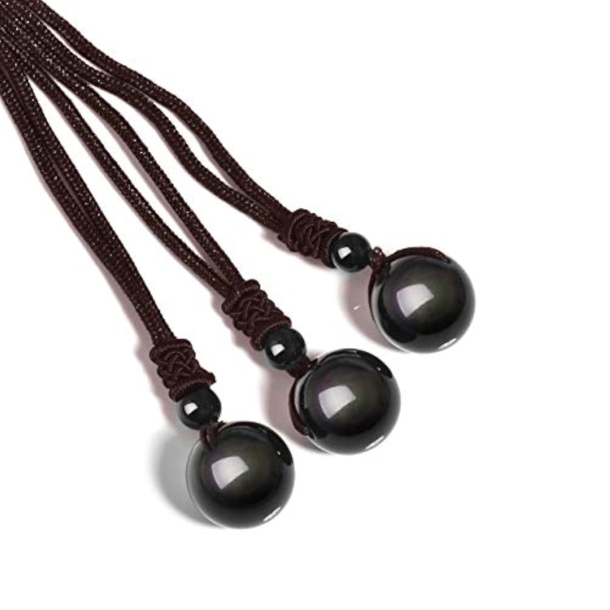Unisex Natural Black Obsidian Rainbow Eyes Stone Pendant Necklace