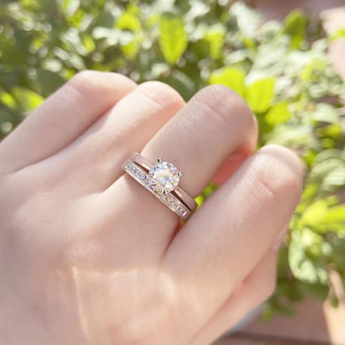 SHELOVES Sterling Silver Engagement Rings Wedding Band Set Soliraire Round CZ Cubic Zirconia Sz 4.5-132