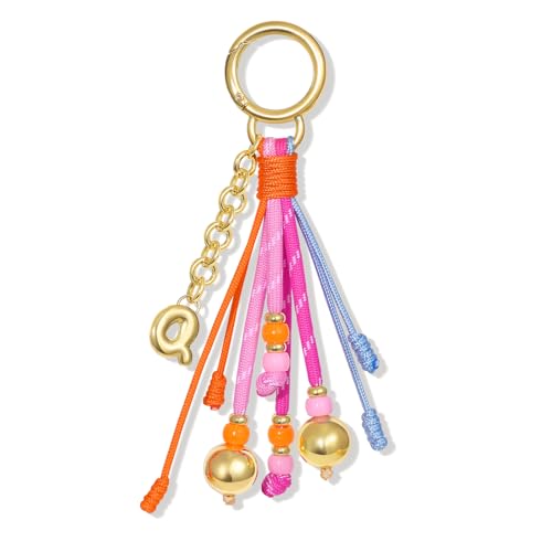 KissYan Initial Bag Charm for Women, Rope Purse Charms, Pink, Letter Q