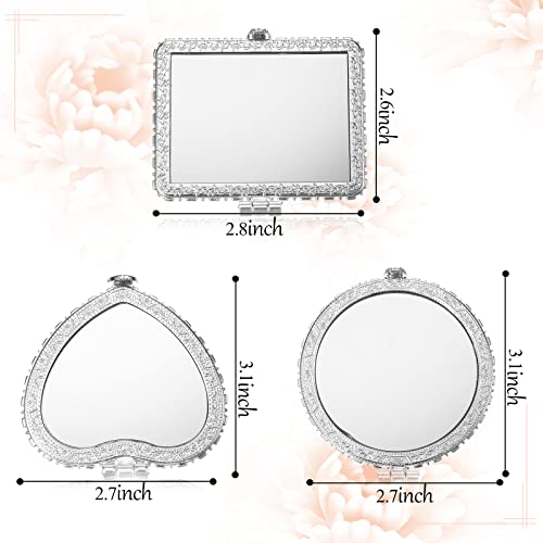 9 Pcs Retro Compact Mirrors Portable Compact Travel Mirror Flowers Folding Mirrors Vintage Purse Mirrors Floral Pocket Mirror For Women Girls Beauty, Round, Square, Heart (Silver Edge,Peony Pattern) #TOP1