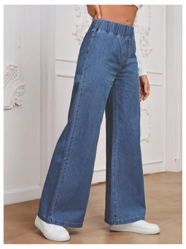 GORGLITTER Women's Elastic Waist Jeans High Wasited Wide Leg Baggy Denim Track Pants Fall Fashion 20252