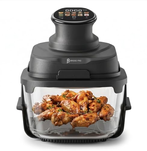 Bridge Pro Portable Air Fryer Oven, 3L & 5.5L, 10-in-1: Air Fry, Roast, Keep Warm, Recrisp, Space Saving, Digital, Compact Design, 8 portions, 2x Removable Glass Containers & Lids