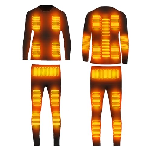 Femxizor Conjunto De Ropa Interior con Calefacción Eléctrica, Camiseta Interior Térmica con Calefacción De 22 Zonas, Pantalones para Moto Esquí, Unisex,XS,Black