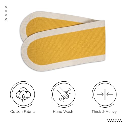 Image of Encasa XO Table Runner for 4 Seater | Handmade Ribbed Style Cotton | 30x137 cm | Yellow & Off White | for Dining & Center Table