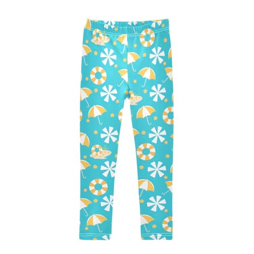 Summer Beach Umbrellas Flower Girls Leggings Soft Stretch Workout Yoga Dance Pants for Kids Casual Tights