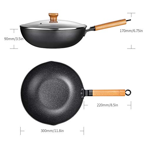 SKY LIGHT Wok Pan with Lid, 12-inch Nonstick Stir Fry Pan, 100% APEO & PFOA-Free Granite Stone Coating, Cookware Pot with Detachable Wooden Handle, Induction Compatible - Thumbnail 5
