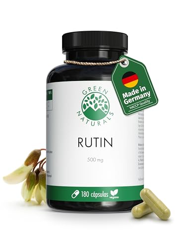 Rutina - Alta dosis: 500mg - Suministro para 6 meses (180 cápsulas) - Fabricado en Alemania - 100% vegano y libre de aditivos - Green Naturals® ✅