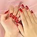 Glossy Summer Soild Bright Red Press On Nails Short Oval False Nail Art Tips Full Cover Reusable Salon Beauty Medium Fake Fingernails Acrylic Nails Manicure for Women Girls