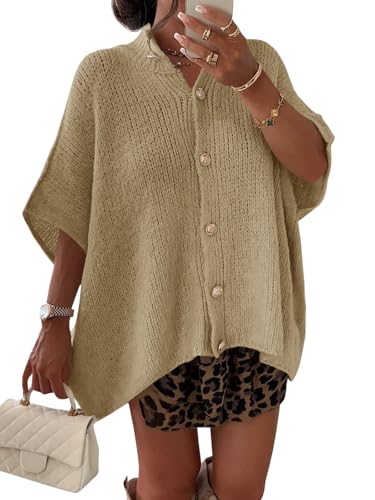 Image of Saodimallsu Womens Oversized Cardigan Sweaters Short Sleeve Button Down Casual Lightweight Loose Knit Trendy Cardigans