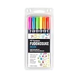 Tombow 56437 Fudenouske Neon Brush Pens, 6-Pack. Hard Tip Fudenosuke Brush Pens in Assorted Neon Colors for Calligraphy and Art Drawings