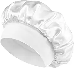 Touca de dormir feminina de cetim para dormir com cabeça grande, cabelo cacheado, faixa larga, touca de dormir antiderrapante