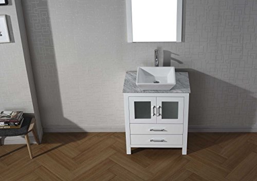 Virtu Usa Ks-70028-Wm-Wh-001 Dior 28" Single Bathroom Vanity In White With Marble Top And Square Sink With Brushed Nickel Faucet And Mirror, 28 Inches #TOP5