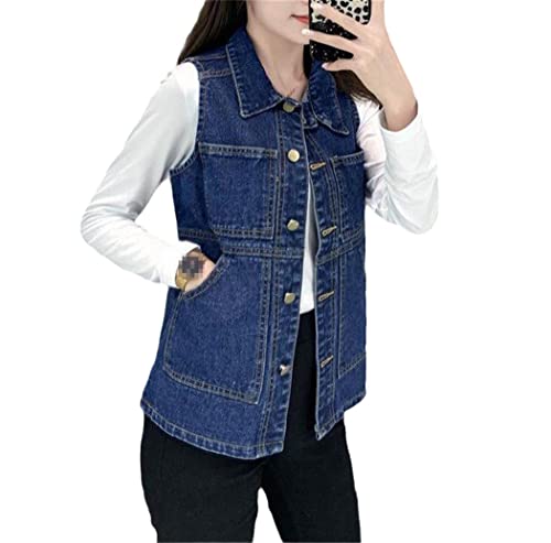 Gilet en jean sans manches noir oversize style vintage coréen pour femme taille S