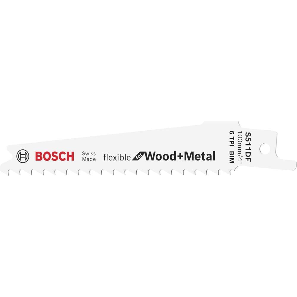 Bosch Professional 2 pieces Sabre Saw Blade S 511 DF Flexible for Wood and Metal (Length 100 mm, sabre saw accessories)