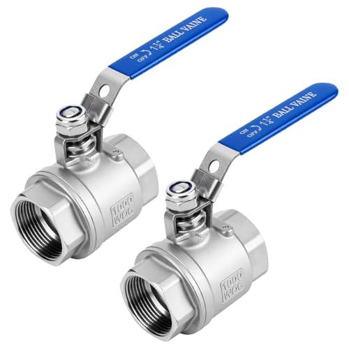 2 Pack 1-1/4" Ball Valves NPT Female Valve 304 Stainless Steel Full Port Locking Ball Valve Handle, Heavy Duty Shut Off Valve for Home and Industrial (1-1/4 Inch)